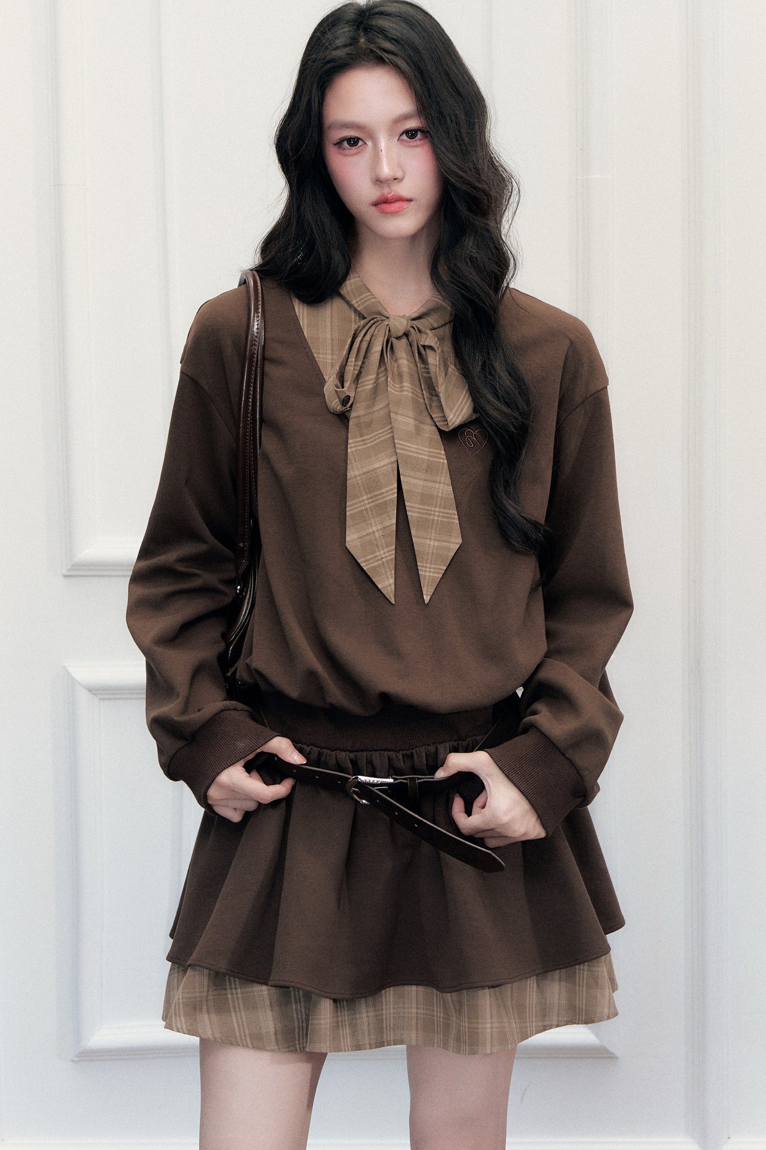 Plaid Tie Layered-Look Dress
