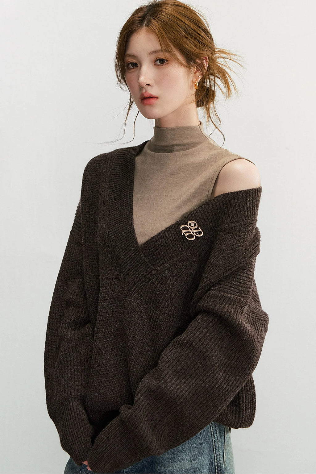 Wool Blend Layered-Look Sleeveless Vest Set-Up