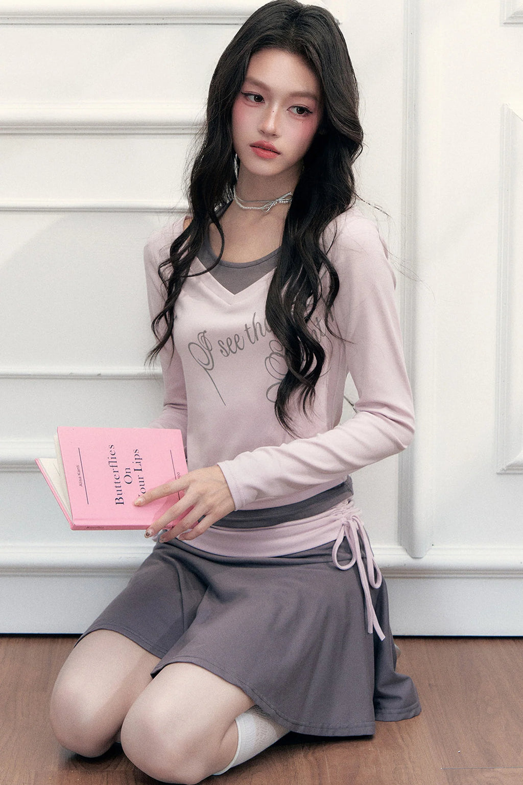 Letter Print T-Shirt with Contrast Drawstring Skirt Set-Up