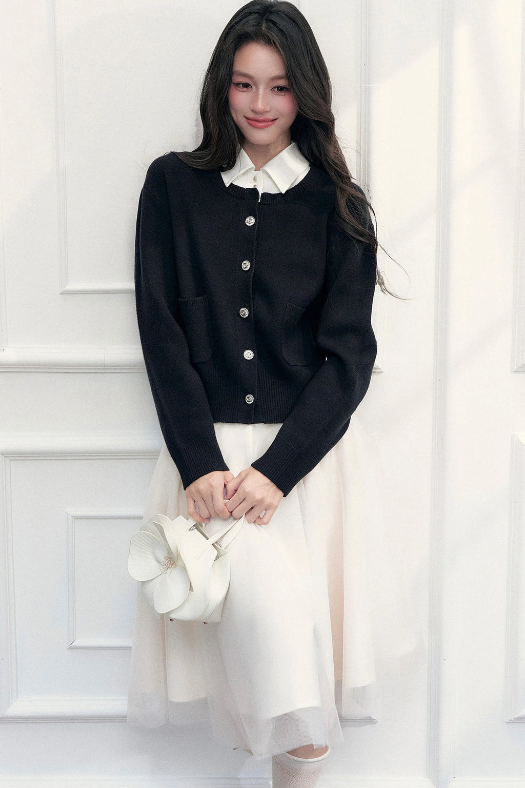 Retro Lapel Patchwork Knit Sweater Set-Up