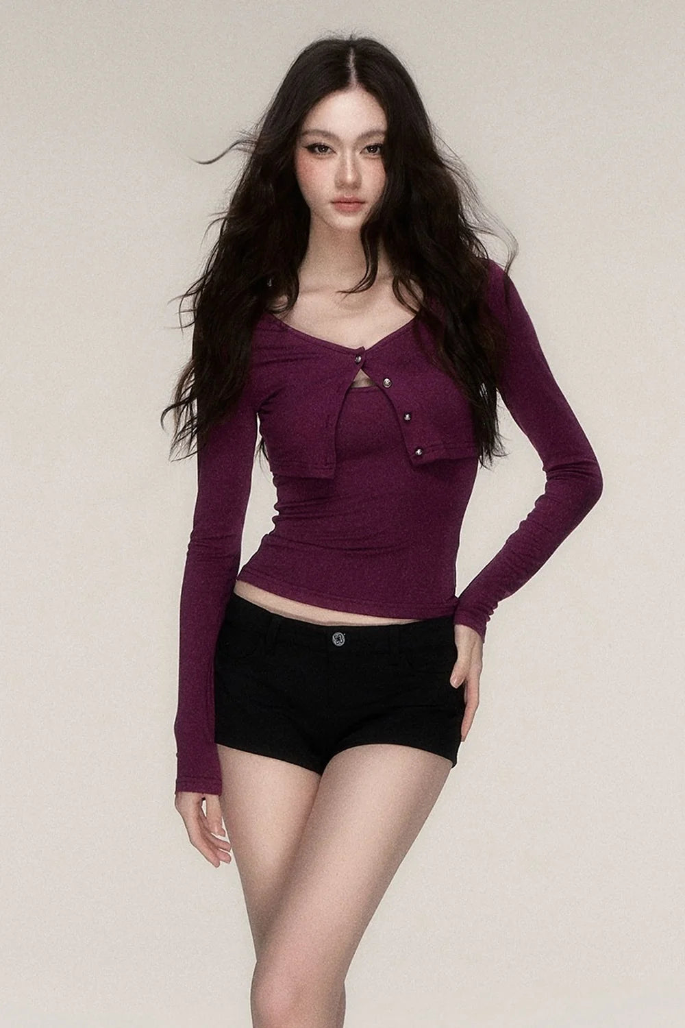 Long-Sleeved Top and Camisole Set