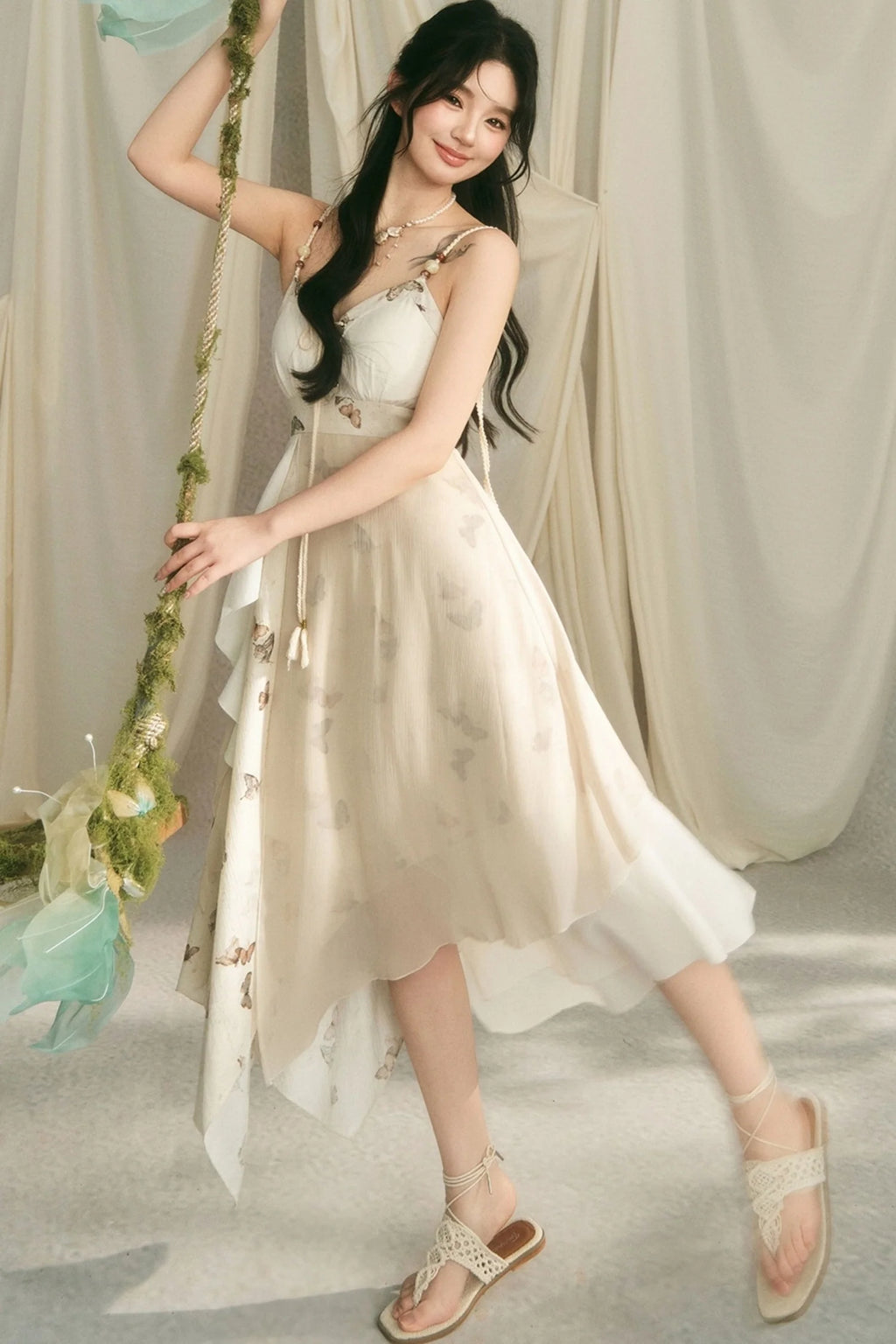 Beaded Butterfly Spaghetti Strap Dress