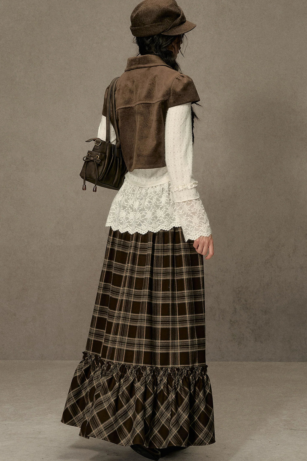 Elastic Waist Plaid Ruffle Skirt