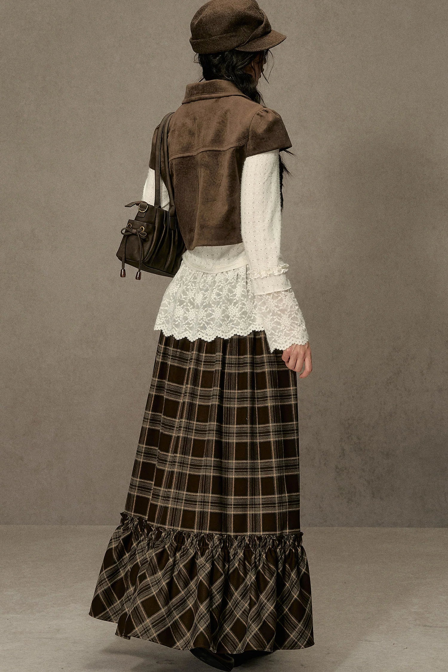Elastic Waist Plaid Ruffle Skirt
